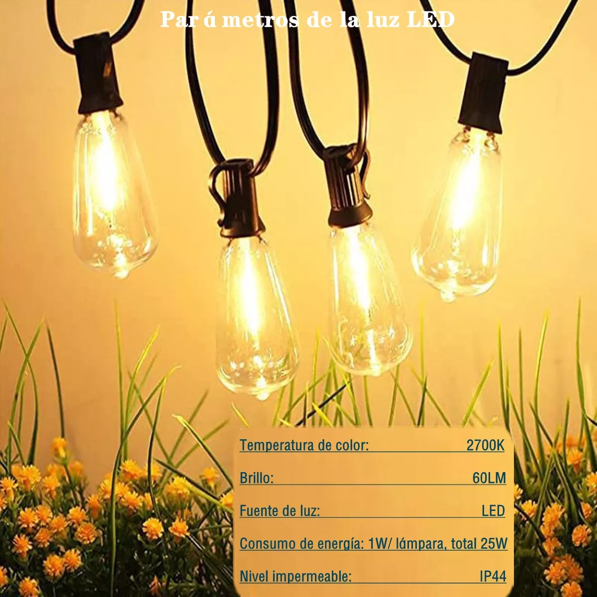 Guirnalda De Luces 30+2 Led Focos De Exterior Vintage 20m.