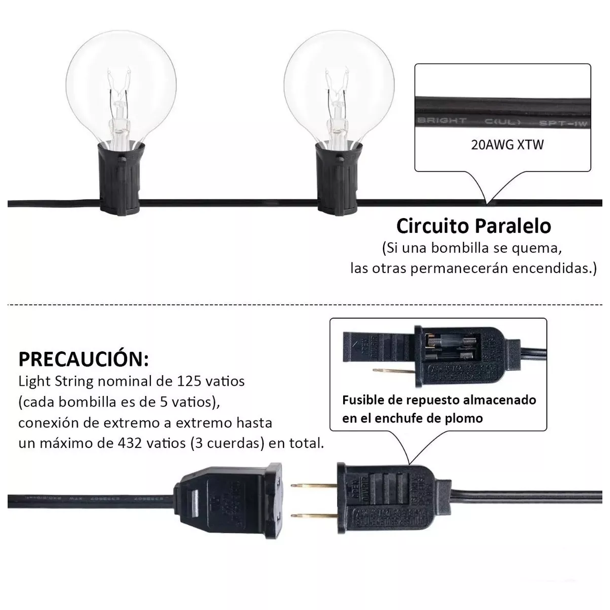 Guirnalda De Luces 25 Focos De Exterior Vintage Impermeable.