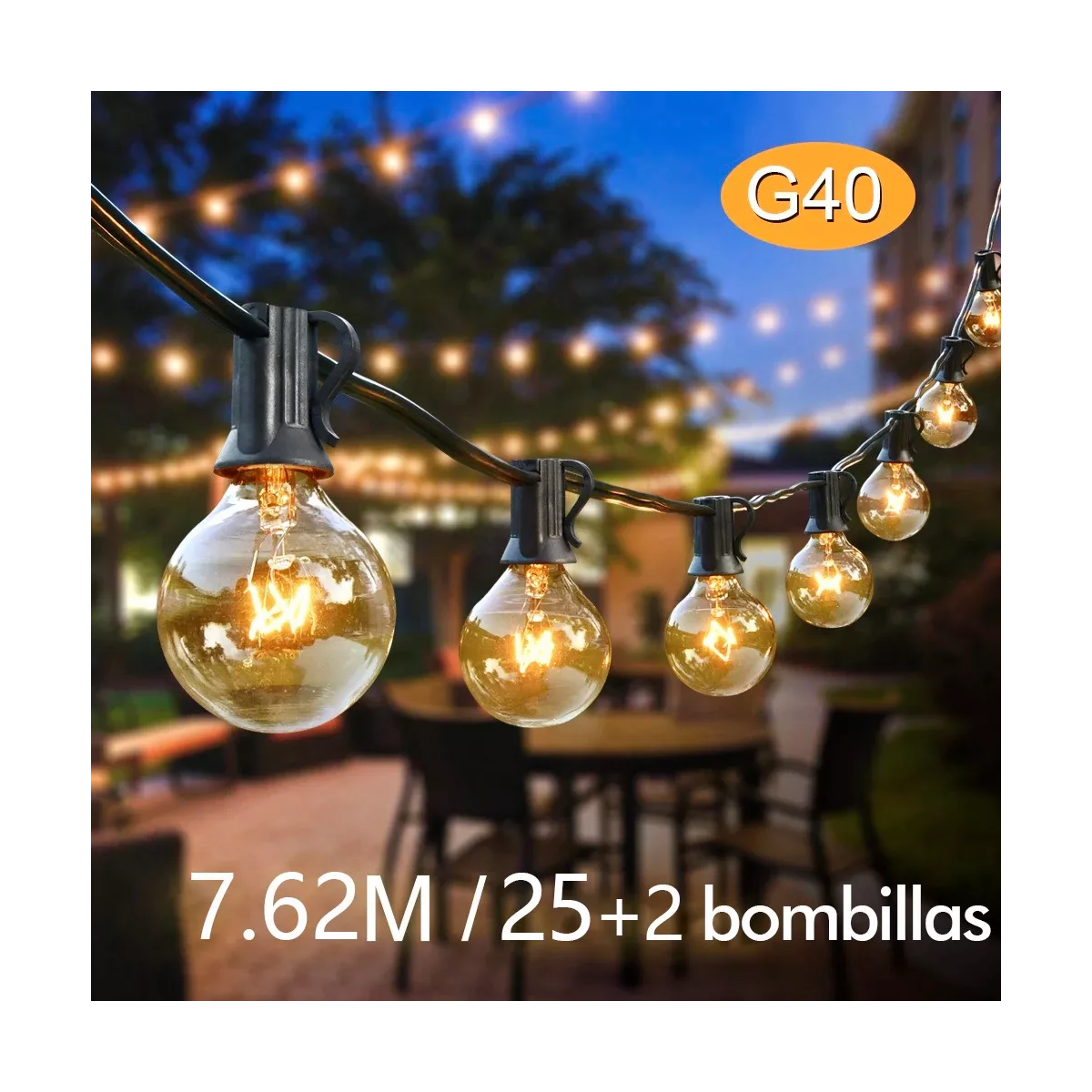 Guirnalda De Luces 25 Focos De Exterior Vintage Impermeable.