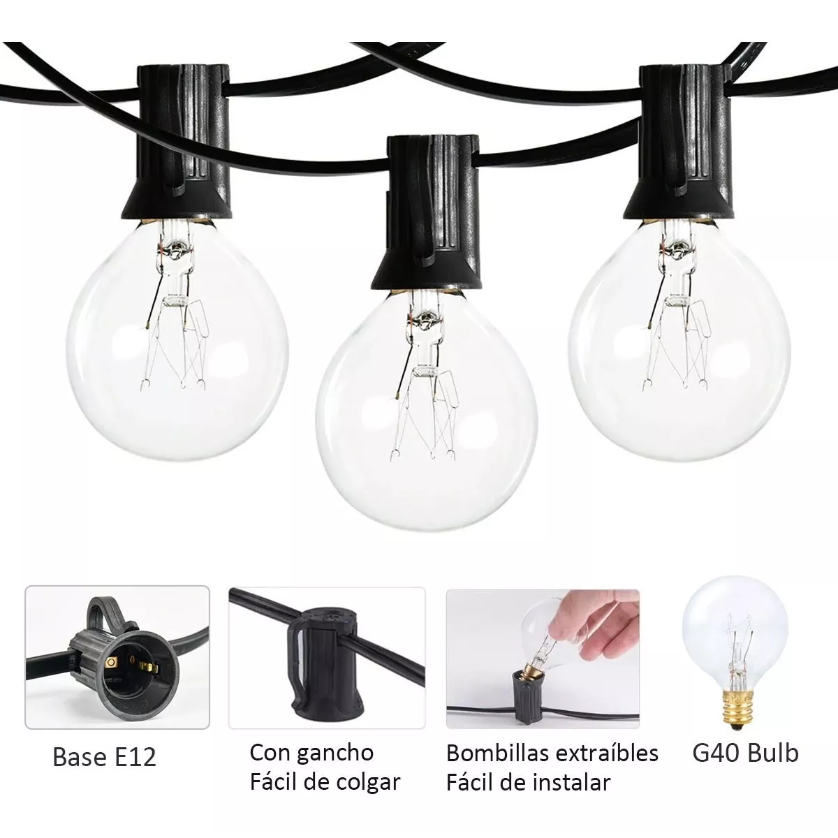 Guirnalda De Luces 25 Focos De Exterior Vintage Impermeable.