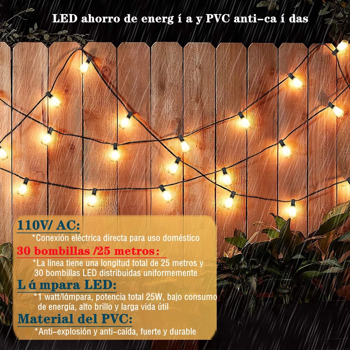 Guirnalda De Luces 30+2 Led Focos De Exterior Vintage 20m.