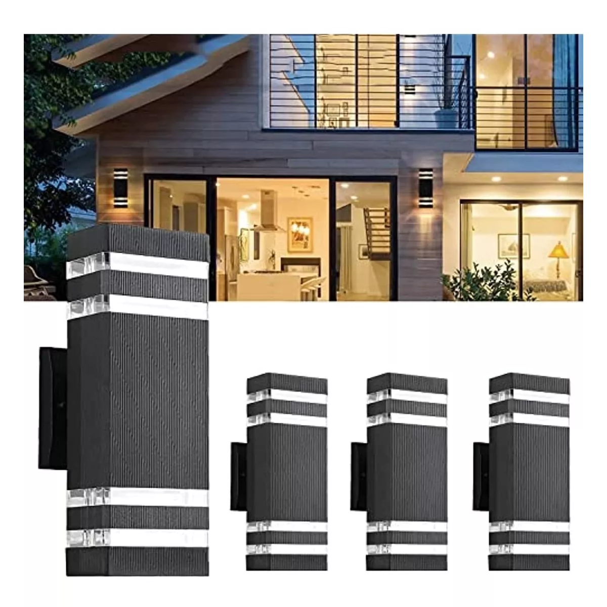 Set 4 Lámparas De Pared Led Para Exteriores, 5 W, 3000 K, Ip65.