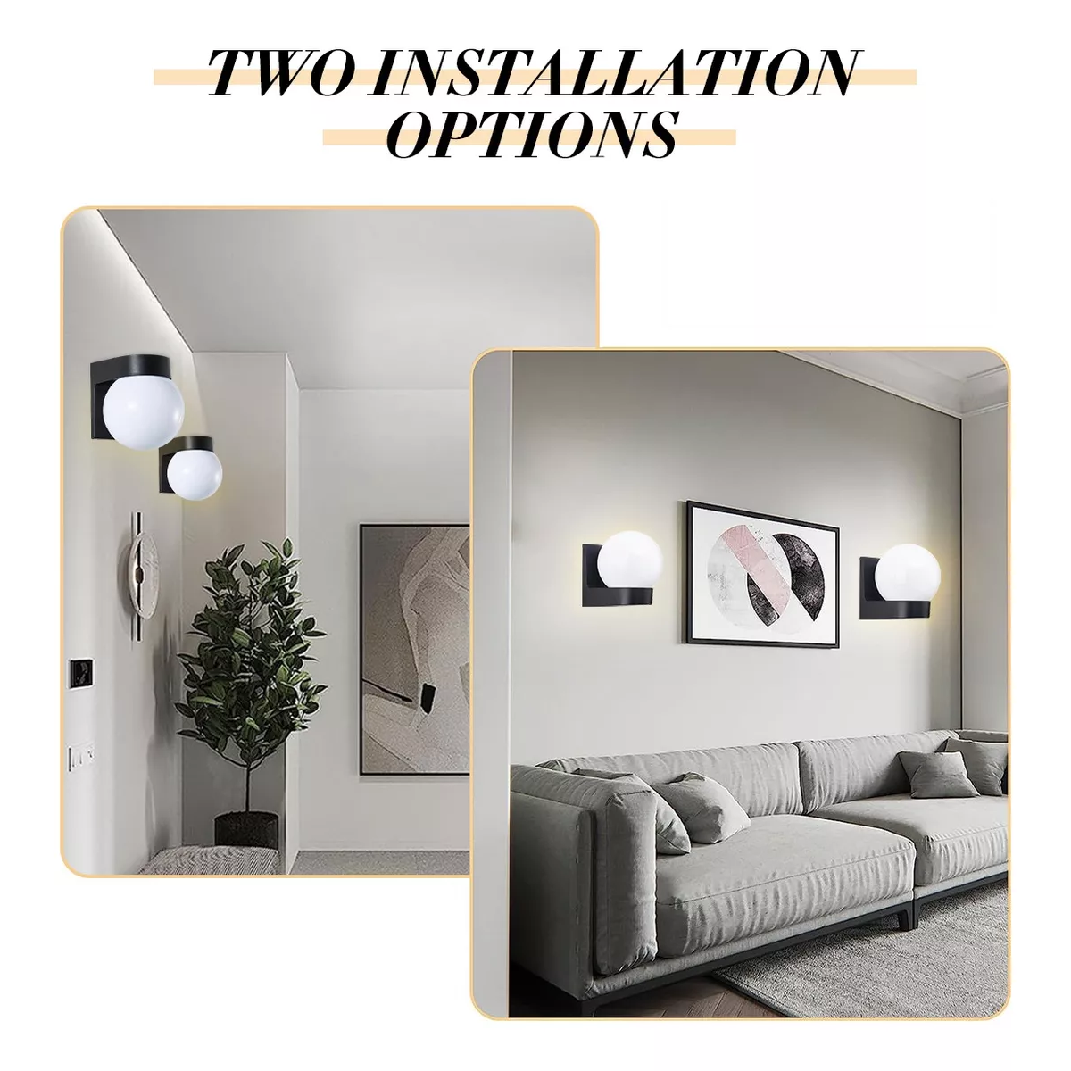 Par Lampara De Pared Exterior/interior Arbotante Tipo Globo 2pcs.