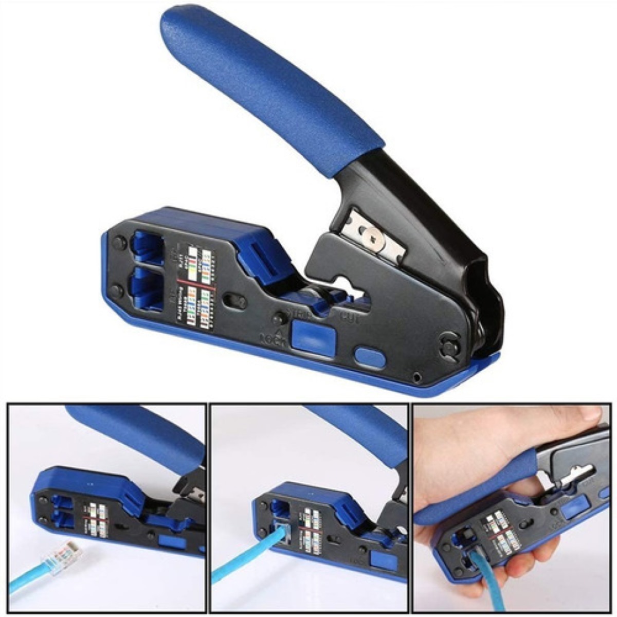 Pinza Pelacables De Cable Red Rj45 Cat6 Cat5e Cat5 Rj11 Rj12, Negro/azul