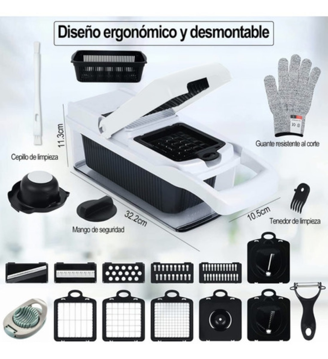 Kit De Picador De Verduras Rallador 20 In 1 Blanco 