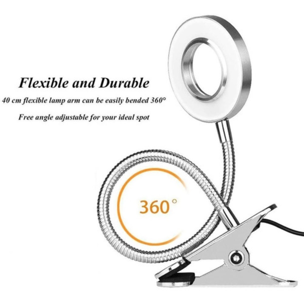 Lámpara De Escritorio Con Luz De Lectura Led Usb Con Clip Plata
