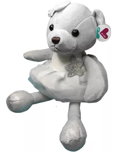 Peluche Suave Osita Bailarina Con Moño Y Estrella Regalo Gris.