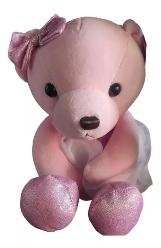 Peluche Suave Osita Bailarina Con Moño Y Estrella Regalo Rosa.