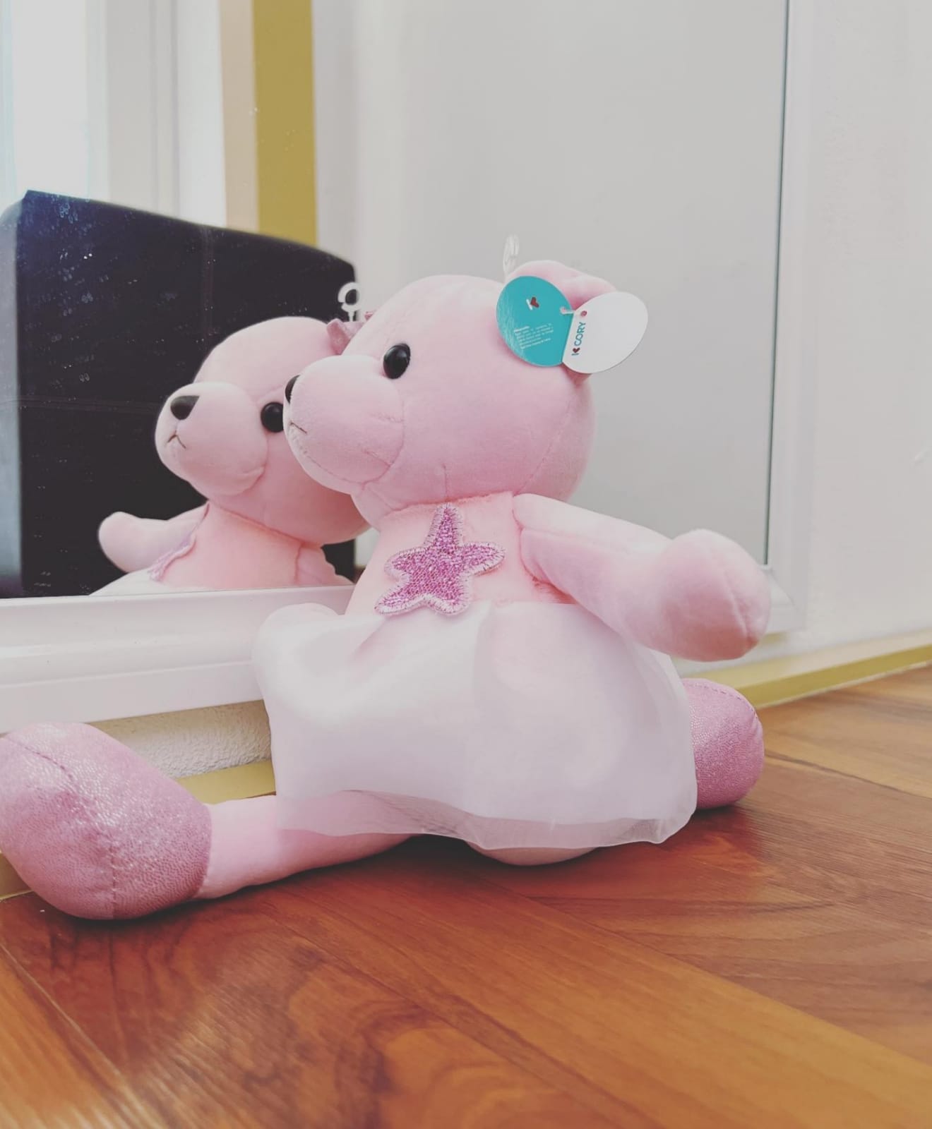 Peluche Suave Osita Bailarina Con Moño Y Estrella Regalo Rosa.