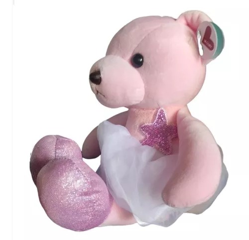 Peluche Suave Osita Bailarina Con Moño Y Estrella Regalo Rosa.