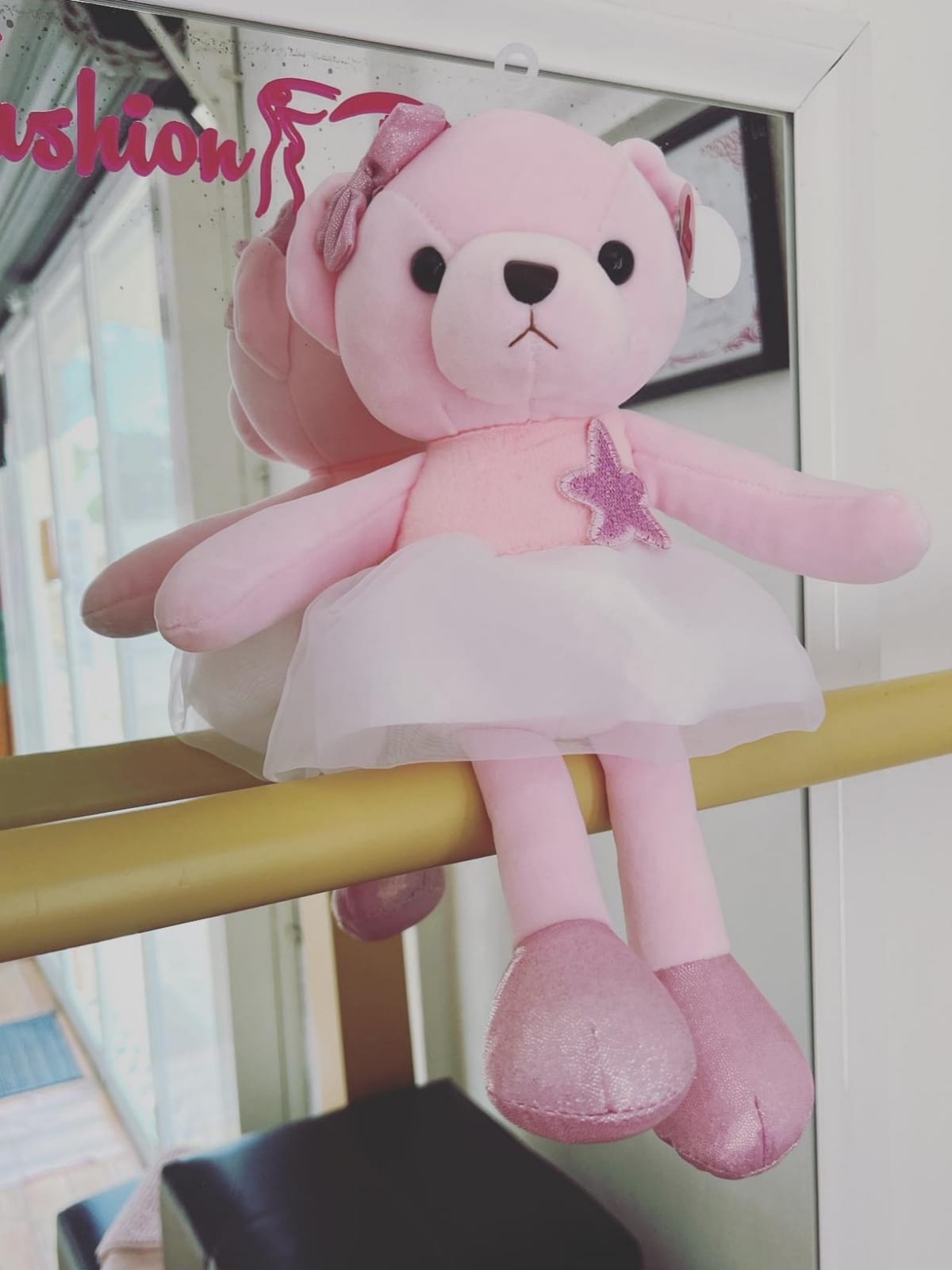 Peluche Suave Osita Bailarina Con Moño Y Estrella Regalo Rosa.