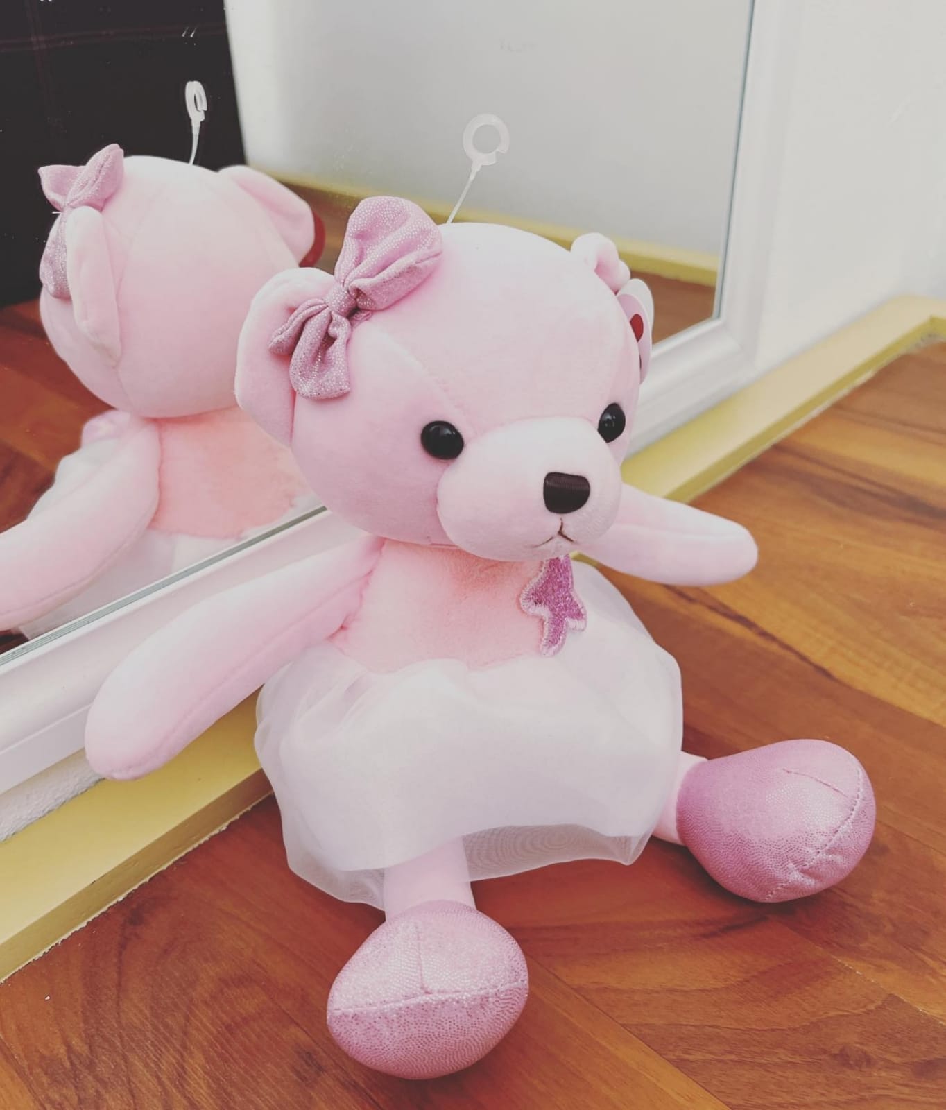 Peluche Suave Osita Bailarina Con Moño Y Estrella Regalo Rosa.