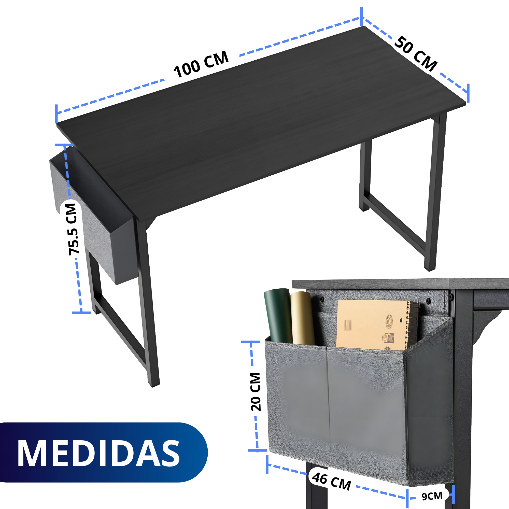 Escritorio Oficina Para Computadora Ecomlab Minimalista Tono Negro.