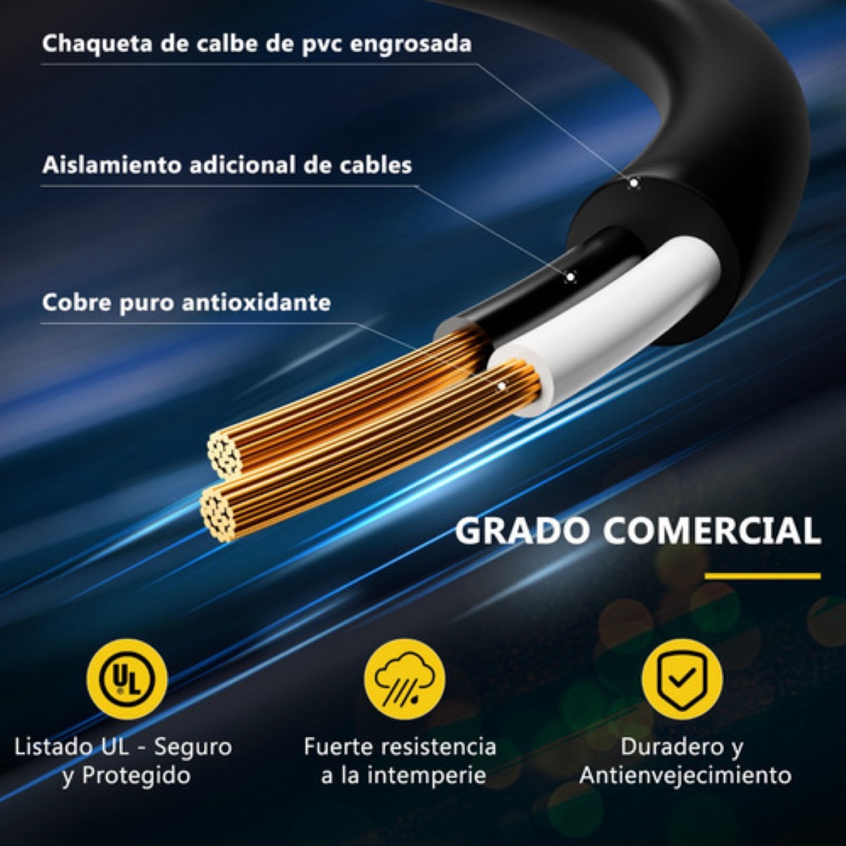 Guirnalda De Luces 24 Focos Exterior Led Impermeable 14.6m negro