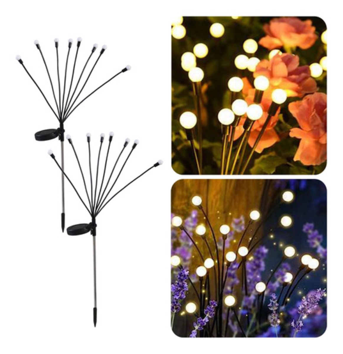 Luces Led Solares Luciérnaga Para Jardín Exteriores  2 baras con 16 Focos