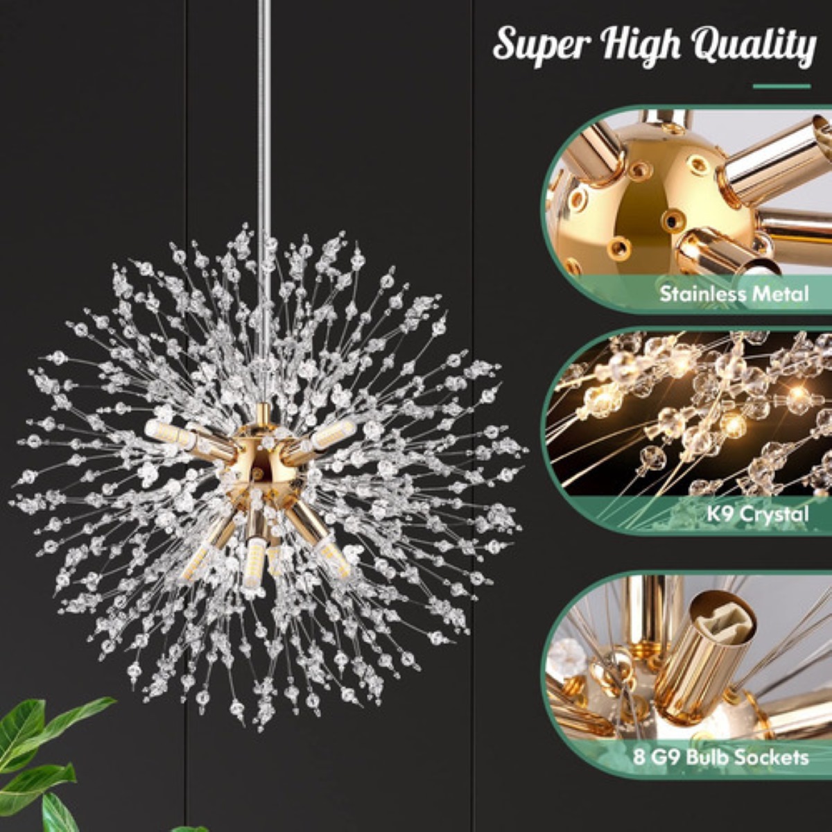Diente De León Araña De Cristal +8 Bombillas Led-g9 Tricolor