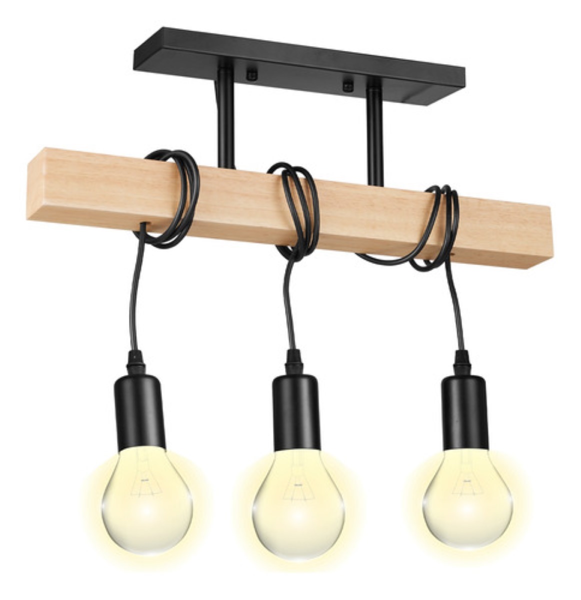 Lámpara Colgante Industrial Vintage De Madera, Blanco
