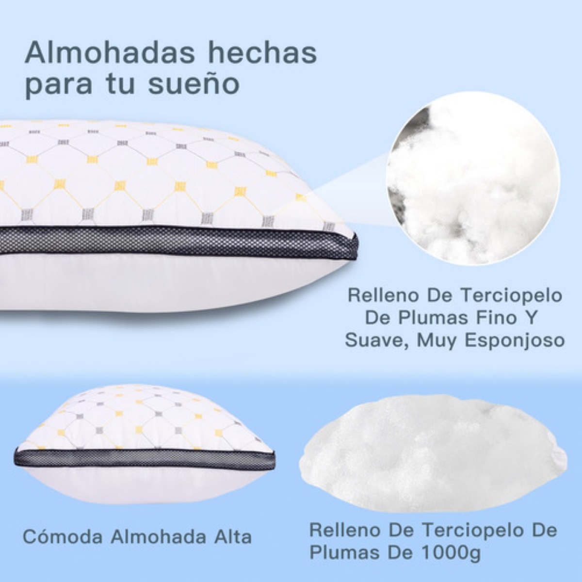 Set 2 Almohadas Ultra Suaves Fibra Transpirables, Blanco