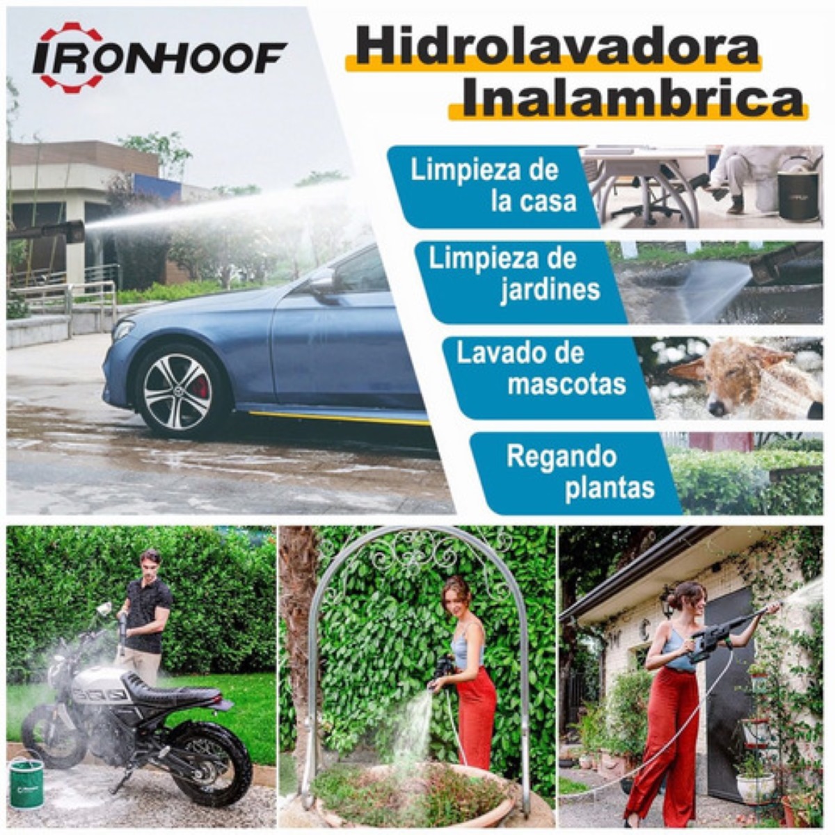 Hidrolavadora eléctrica portátil y inalámbrica 550 w, Negro