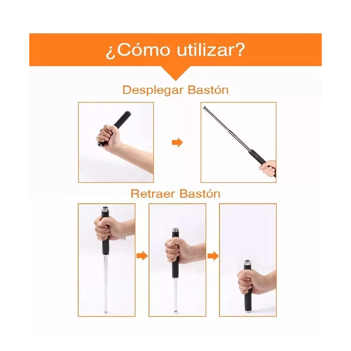 2 Pcs Bastón Retráctil Defensa Personal Seguridad 128 Cm.