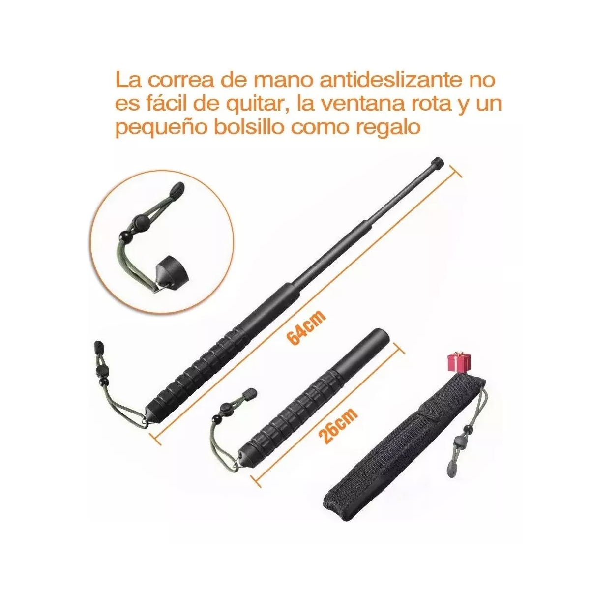 2 Pcs Bastón Retráctil Defensa Personal Seguridad 128 Cm.