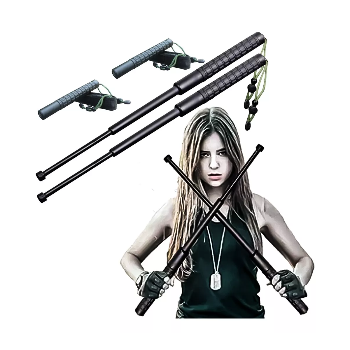 2 Pcs Bastón Retráctil Defensa Personal Seguridad 128 Cm.