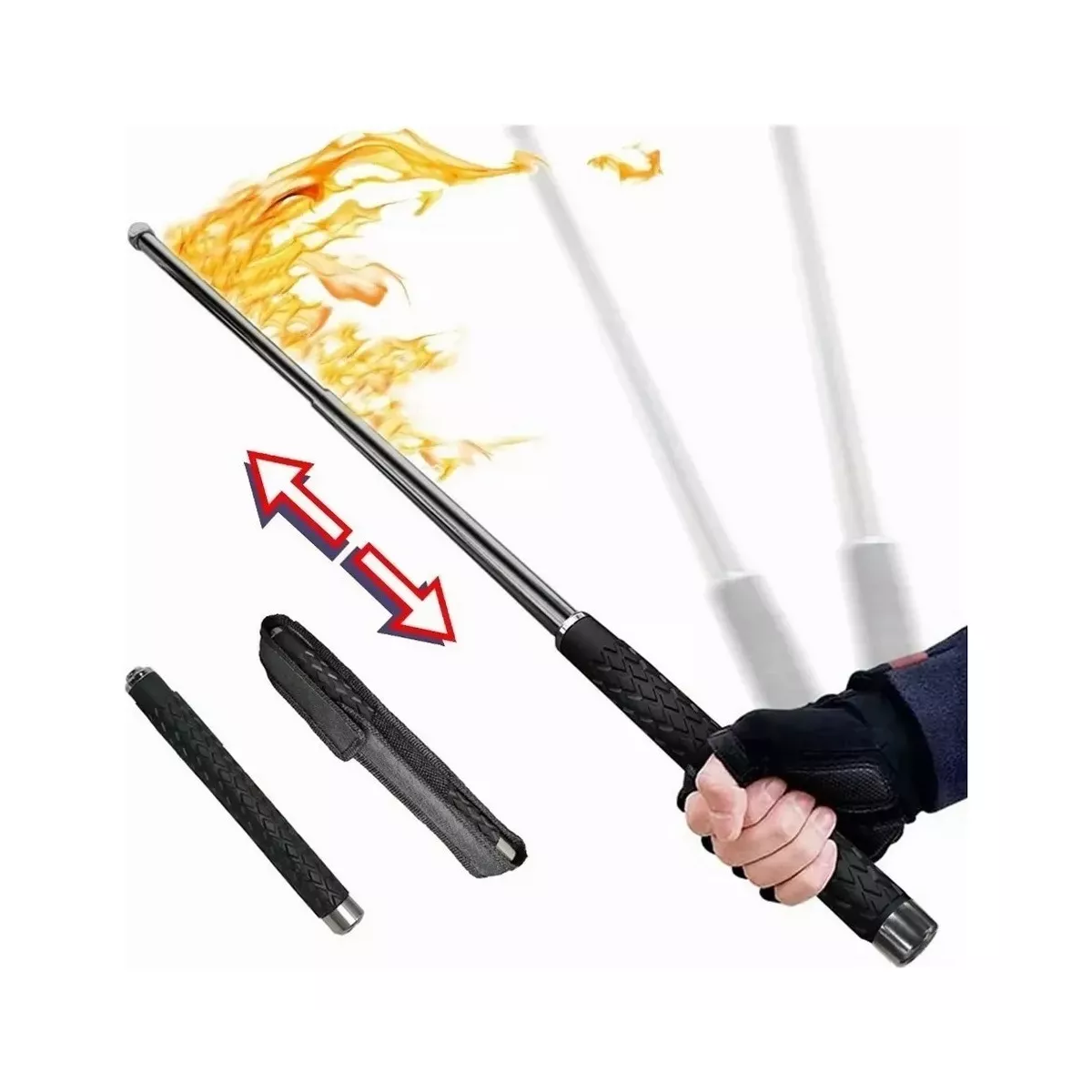2 Pcs Bastón Retráctil Defensa Personal Seguridad 128 Cm.