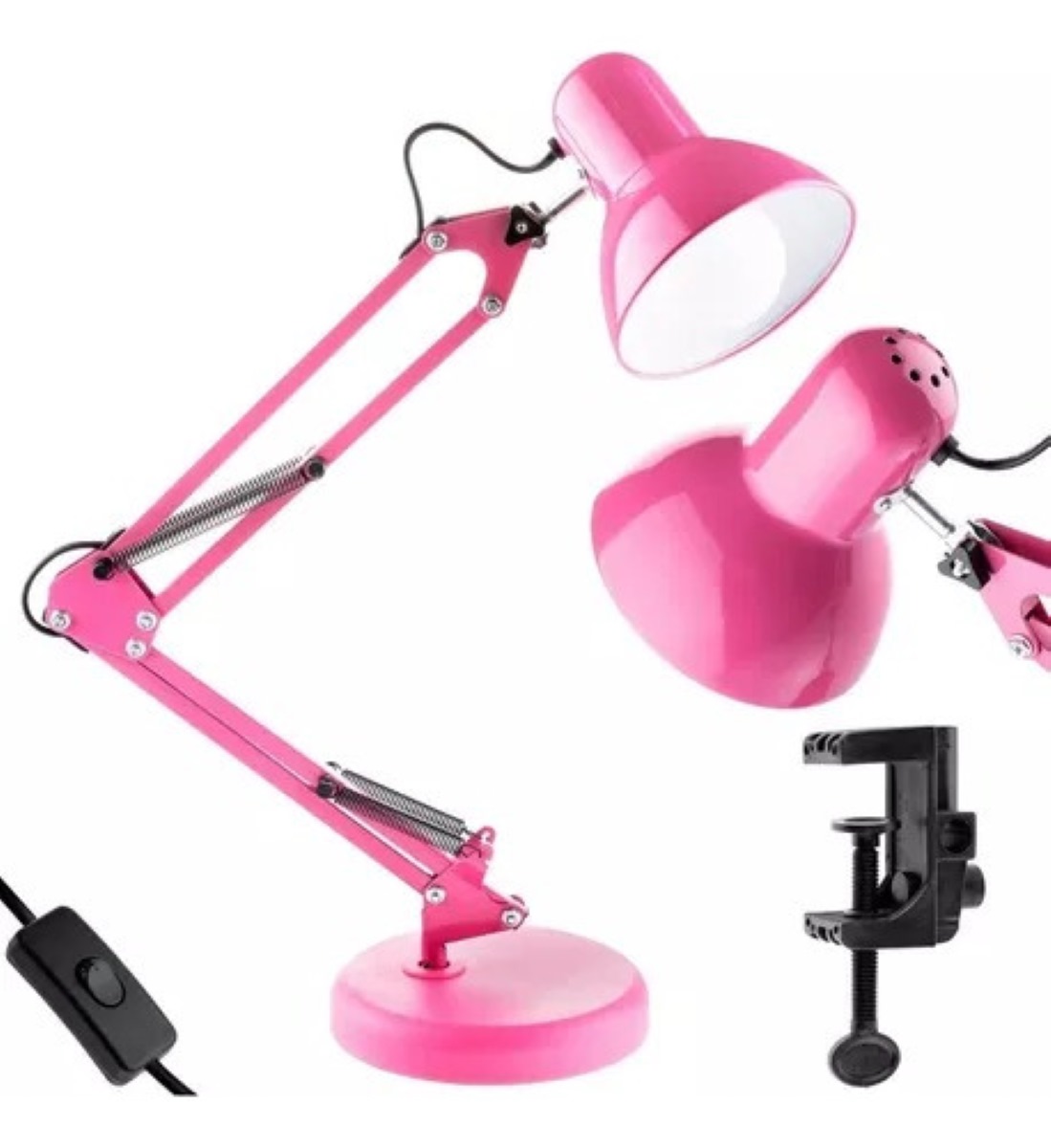 Lámpara De Escritorio Metal 360 Grados Ergonómico Rosa.