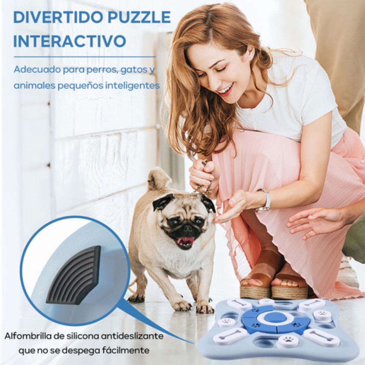 Juguete Interactivo Para Perro Gato Rompecabezas Dispensador Azul