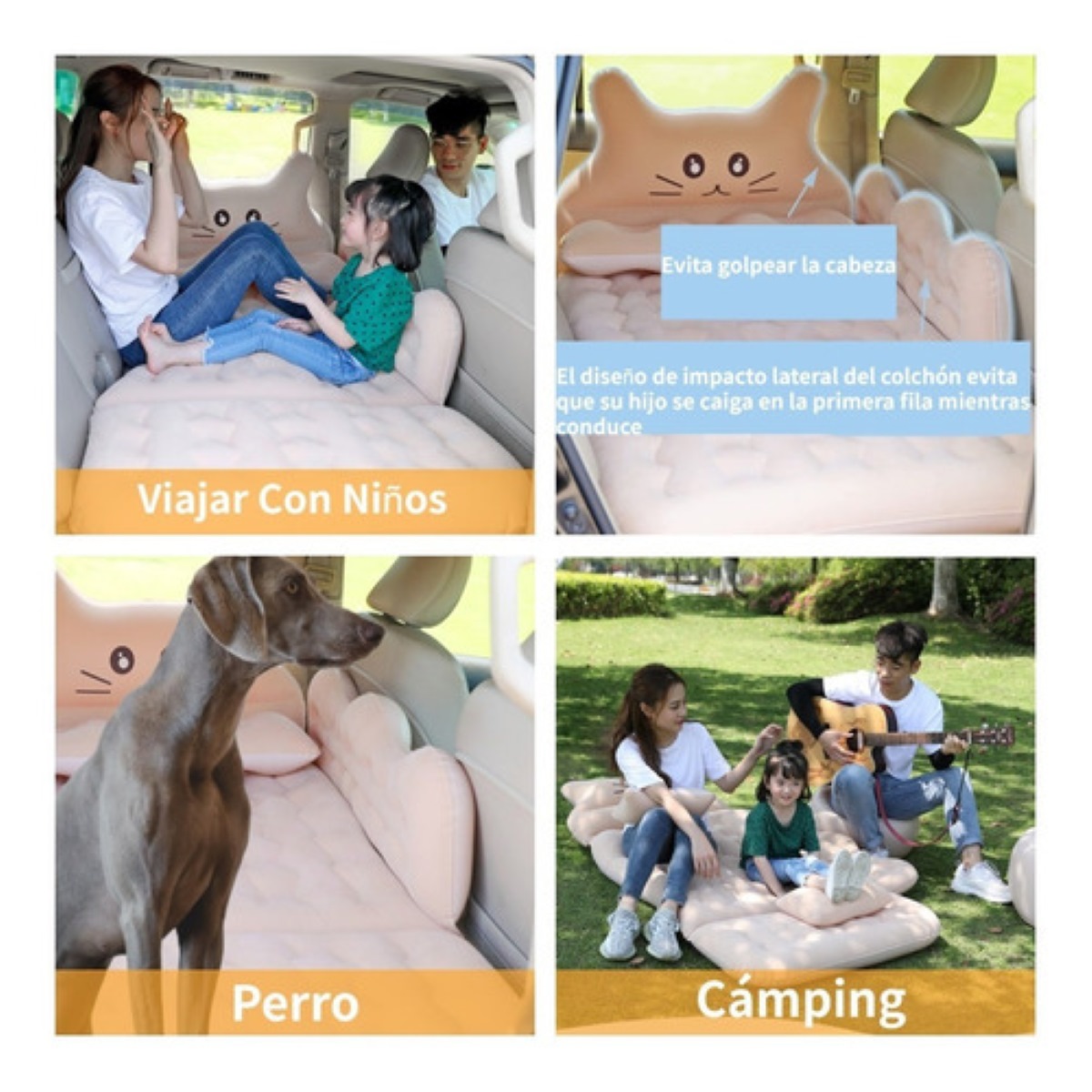 Colchón Coche Cama De Viaje Inflable Niño Alfombra Camping Rosa