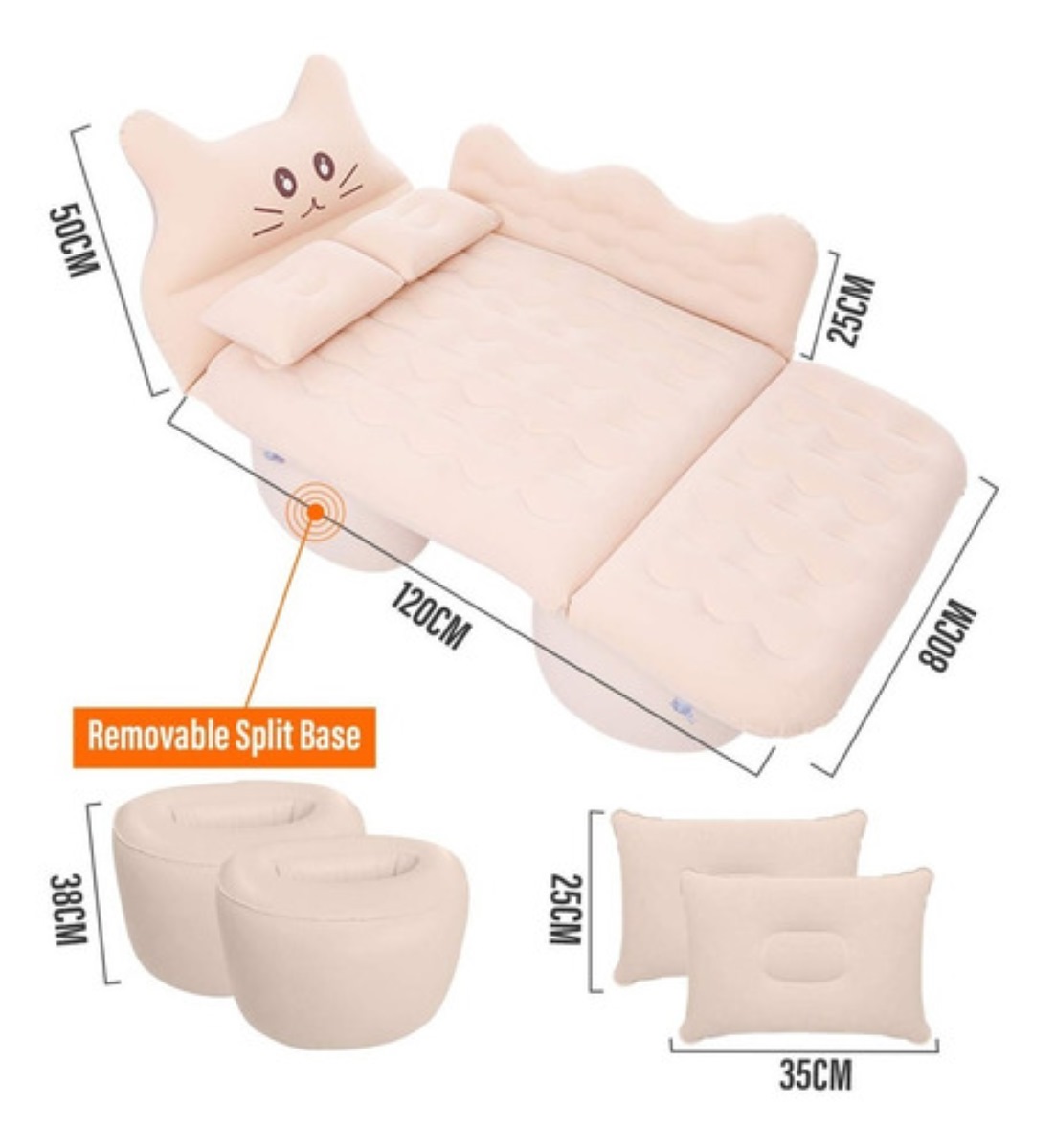 Colchón Coche Cama De Viaje Inflable Niño Alfombra Camping Rosa