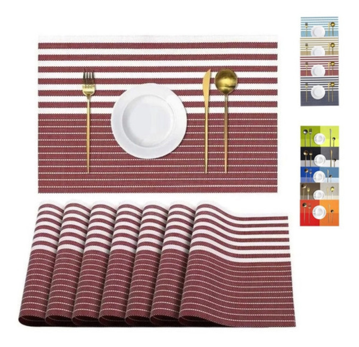 Mantel Individual Lavable Antideslizante 8 Piezas Color Rojo Raya