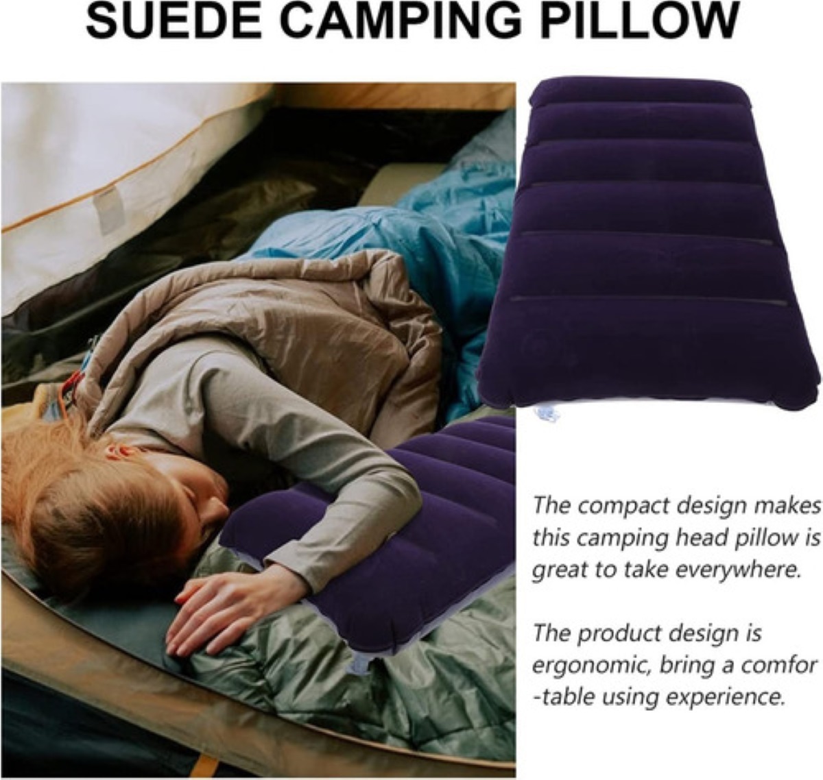 Almohada De Campamento Inflable Viajes Ergonómicos 2 pcs, Azul