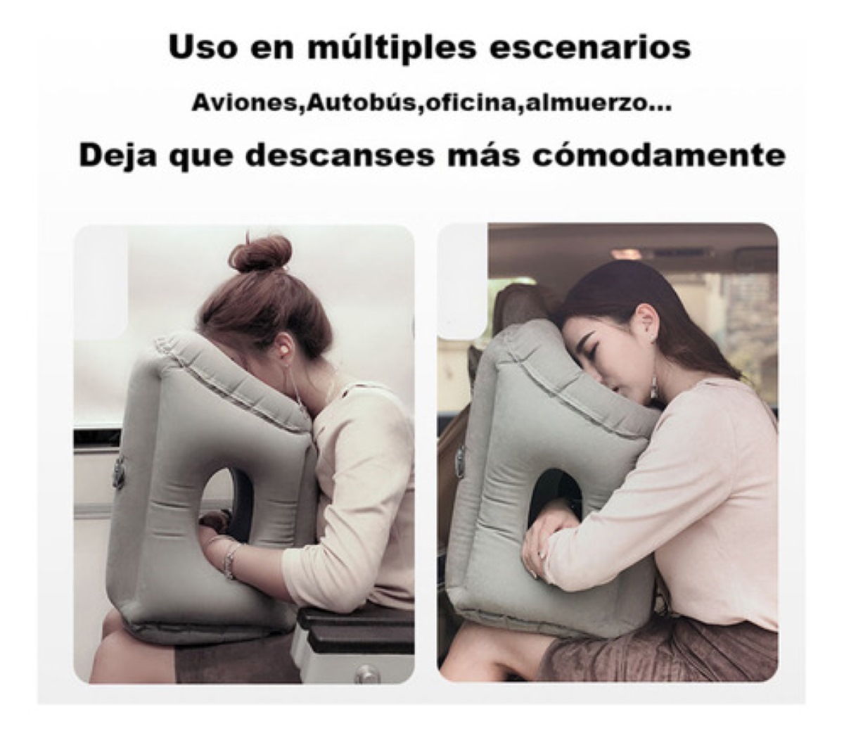 Almohada Inflable De Viaje Para Dormir Cojín Abrazar, Gris.