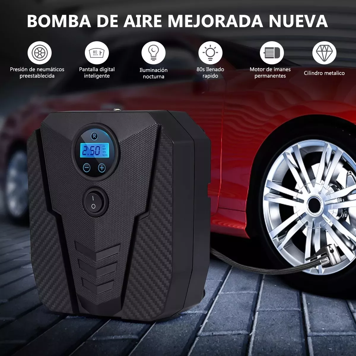 Compresor Inflador Llantas Eléctrica Auto Bomba Air Portátil.