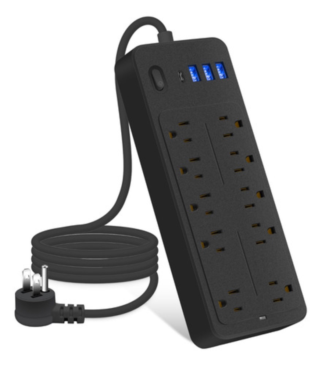 Regulador Multicontactos Con 10 Tomas, 3 Usb Y 1 Tipo C, Negro