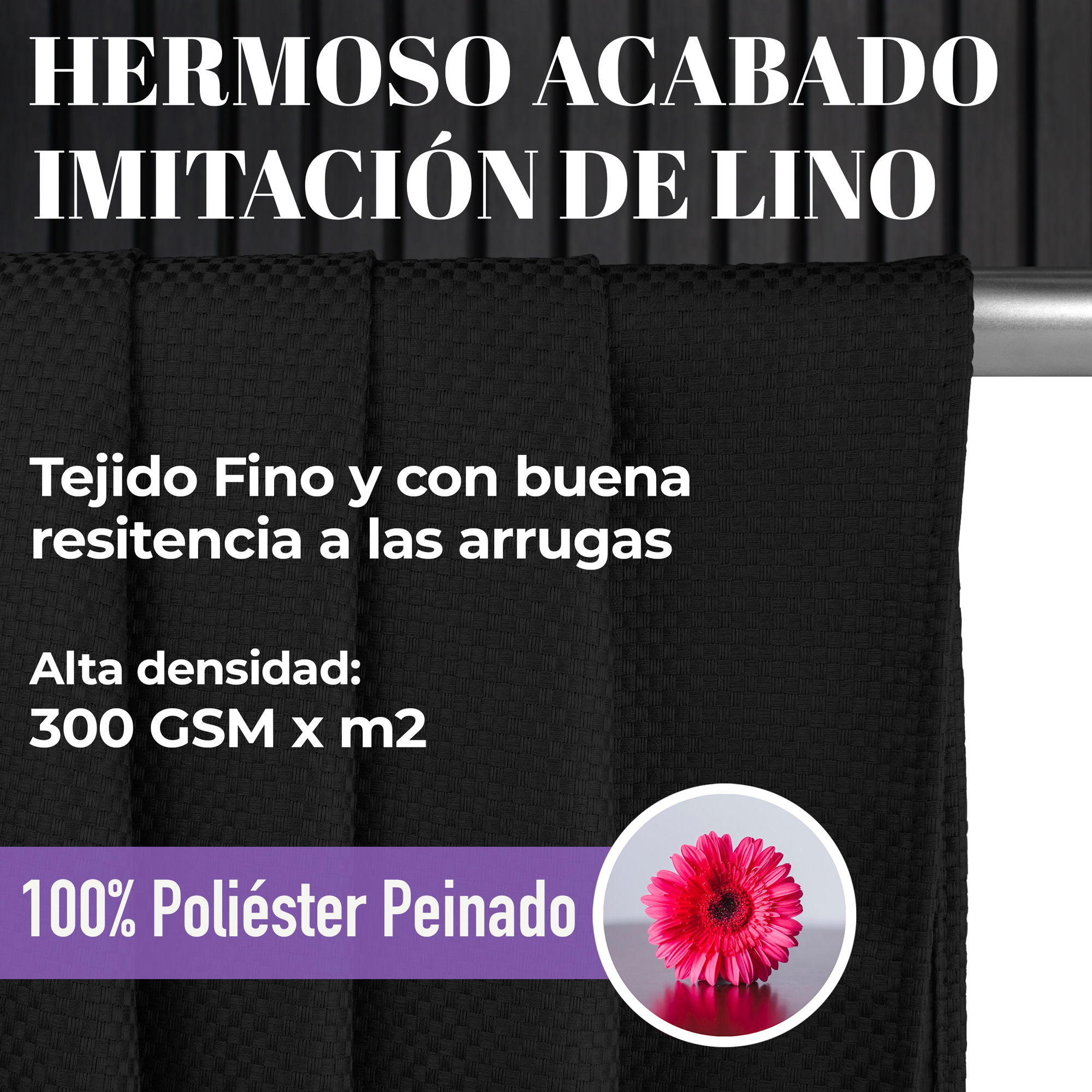 Cortina Blackout Negra Tramada Corta Térmica Bloqueo De Luz 95%.