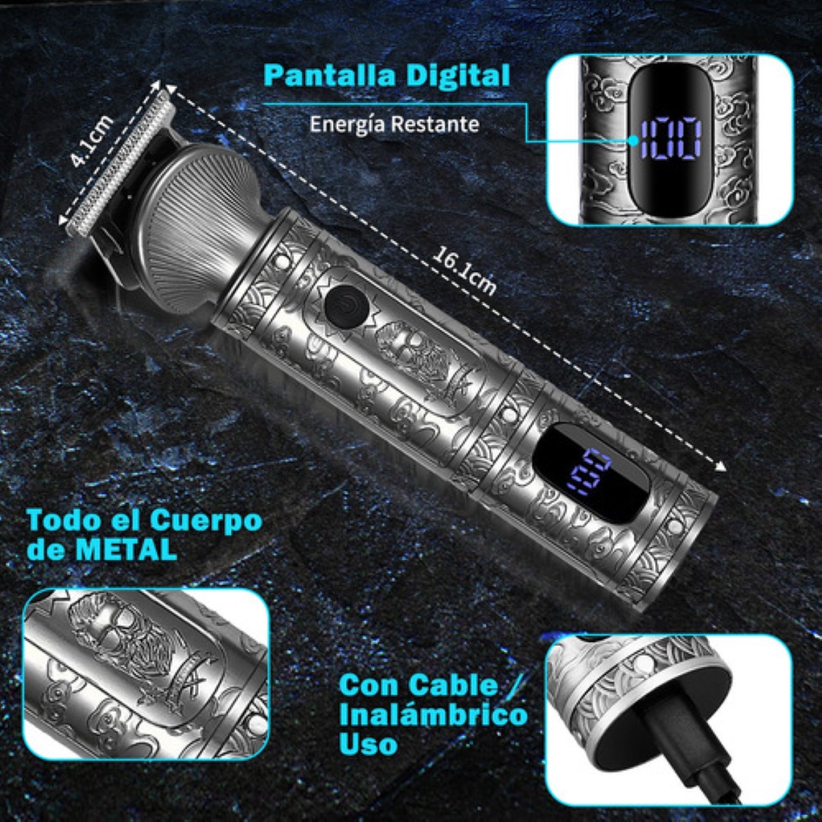 Rasuradora Máquina Cortar Cabello Kit De Cortadora plata negro