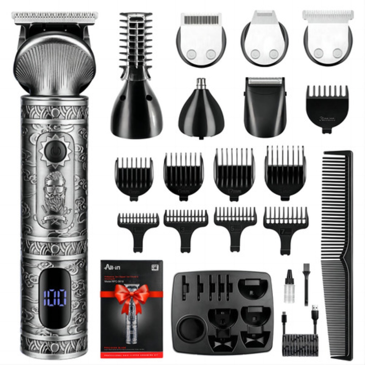 Rasuradora Máquina Cortar Cabello Kit De Cortadora plata negro