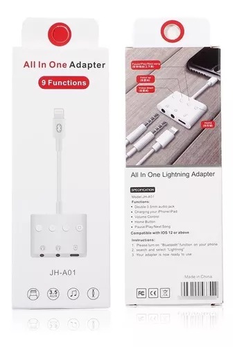 Adaptador De Carga Y Audio Compatible Con iPhone 9 Funciones.