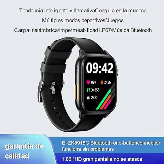 Smartwatch, 1.86‘Reloj Inteligente con Llamadas Bluetooth IP67 Impermeable Reloj Deportivo Pulsómetro Monitor de Oxígeno Sueño, Podómetro, DIY Esfera Reloj, Pulsera Actividad para Android iOS (Negro).