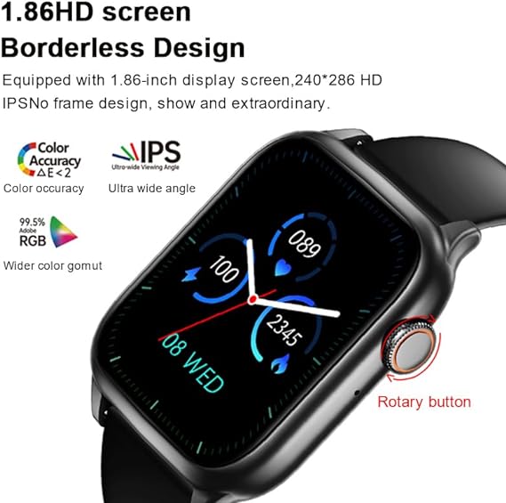 Smartwatch, 1.86‘Reloj Inteligente con Llamadas Bluetooth IP67 Impermeable Reloj Deportivo Pulsómetro Monitor de Oxígeno Sueño, Podómetro, DIY Esfera Reloj, Pulsera Actividad para Android iOS (Negro).