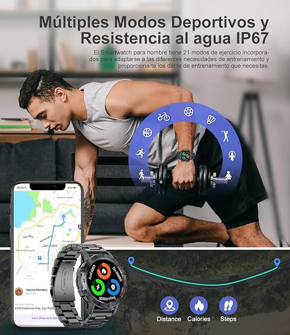 LIGE Reloj Inteligente Hombre,1.39" HD Smartwatch Hombre con Llamadas Bluetooth,Pulsómetro Monitor Sueñode, 100+Modos Deportes,Acero Inoxidable Deportivo Smart Watch para Android iOS Negro.