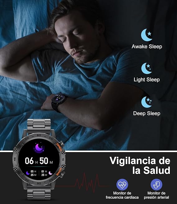 LIGE Reloj Inteligente Hombre,1.39" HD Smartwatch Hombre con Llamadas Bluetooth,Pulsómetro Monitor Sueñode, 100+Modos Deportes,Acero Inoxidable Deportivo Smart Watch para Android iOS Negro.