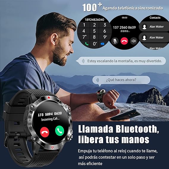 AXIDUN Smartwatch Hombre,Reloj Inteligente Militar táctico de 1.39''HD Pantalla con Llamada Bluetooth,Reloj Deportivo Impermeable IP67,100+ Modos Deportivos para iPhone Android..