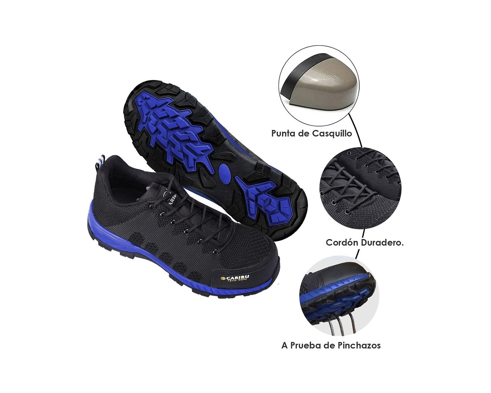 Tenis Industrial Choclo Con Casco Caribú 325 Color Negro Azul.