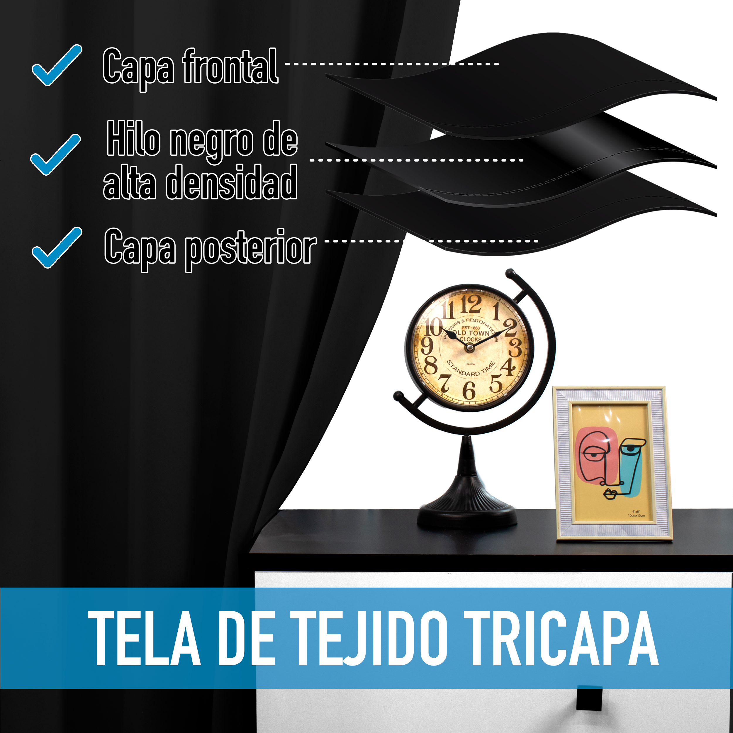 Cortinas Blackout Negro Térmico Largas Lisa Opaca 95% Bloqueo Luz .
