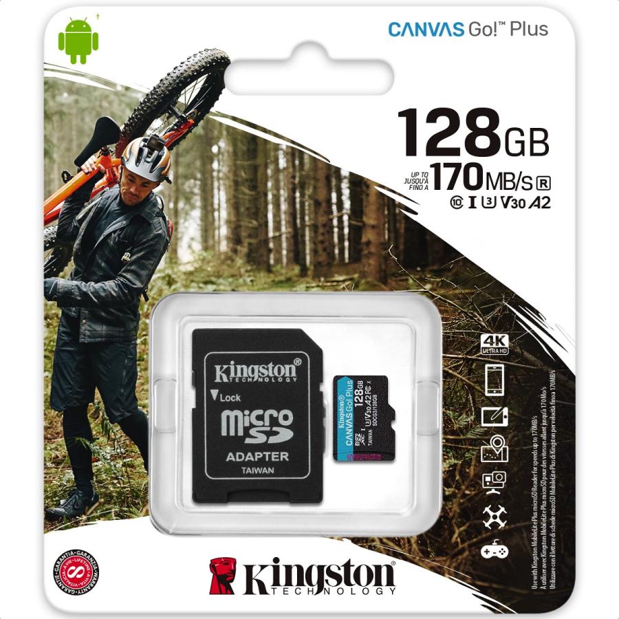 Memoria MicroSD 128GB Kingston SDXC Clase 10 Canvas Go! Plus Con Adaptador SDCG3/128GB