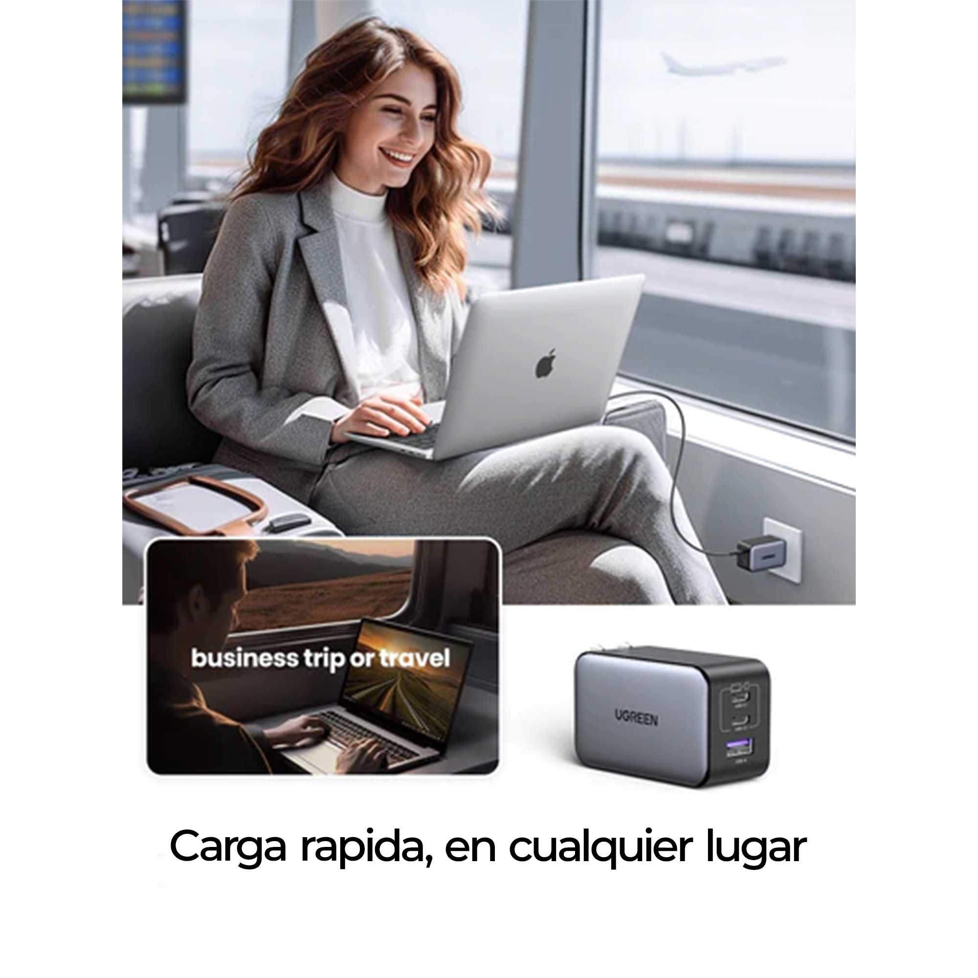 Cargador de pared Ugreen Nexode de 65 W, 2x USB-C, 1x USB-A, Quick Charge 4.0, Negro