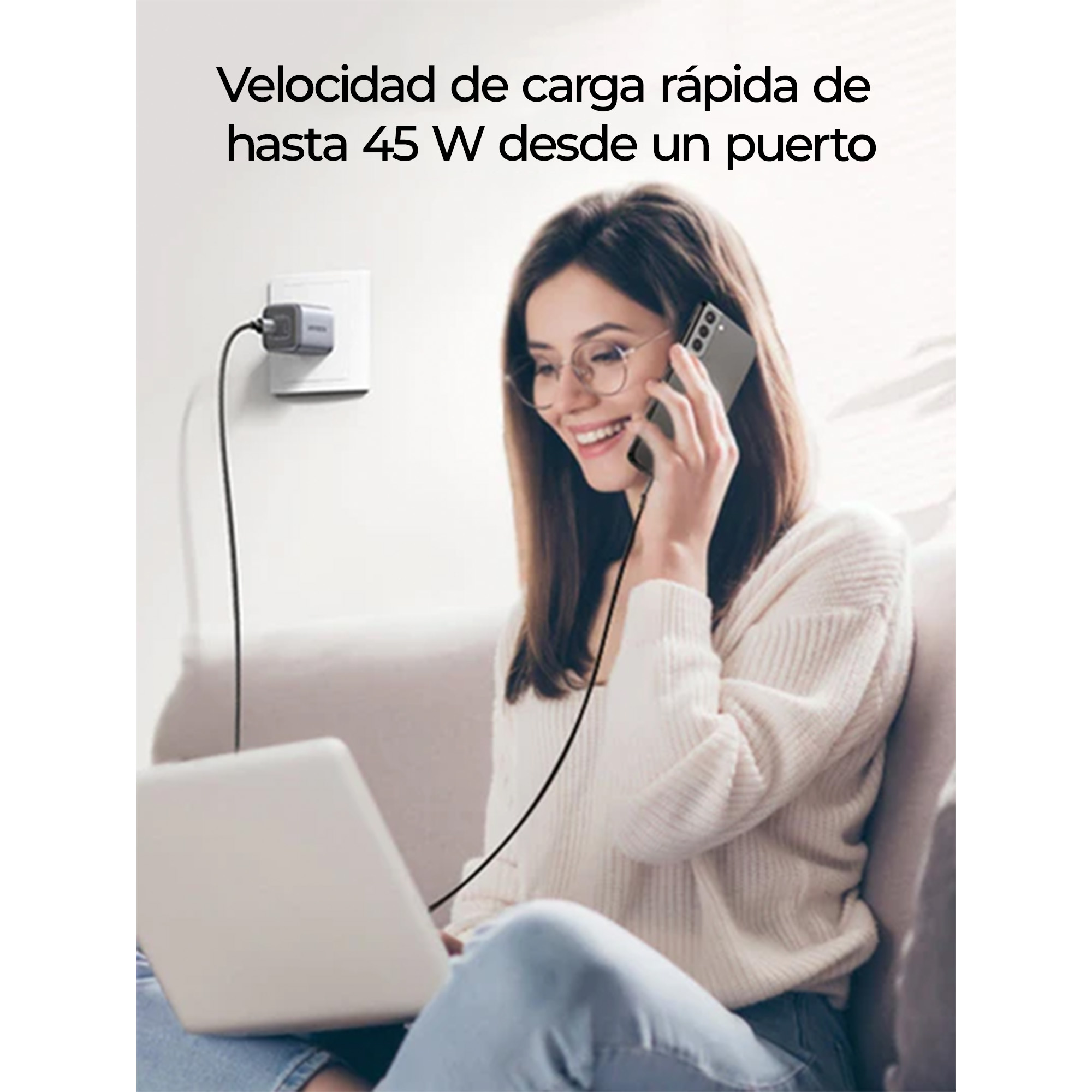 Cargador de pared Ugreen Nexode de 45 W, 2x USB-C, Quick Charge 4.0, Negro